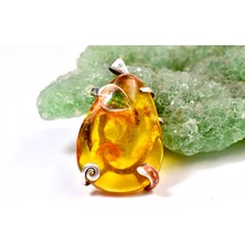 Doğaltaş Damla Kehribar Mine Işlemeli Gümüş Kolye