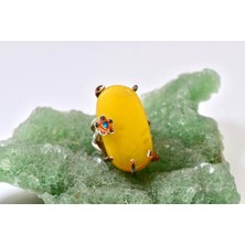 Doğaltaş Damla Kehribar Mine Işlemeli Gümüş Yüzük