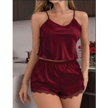 Bleu Petite Saten Kumaş Dantelli Şortlu Pijama Takım