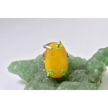 Doğaltaş Damla Kehribar Mine Işlemeli Gümüş Yüzük