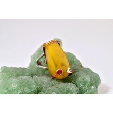 Doğaltaş Damla Kehribar Mine Işlemeli Gümüş Yüzük