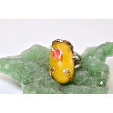 Doğaltaş Damla Kehribar Mine Işlemeli Gümüş Yüzük