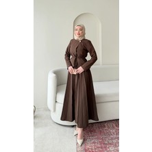 Miraydin Butik Tek Düğmeli Ceket ve Pileli Etek Takım - Kahverengi