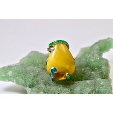 Doğaltaş Damla Kehribar Mine Işlemeli Gümüş Yüzük