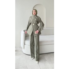 Miraydin Butik Hare Taşlı Belden Bağlamalı Pantolonlu Takım - Yeşil