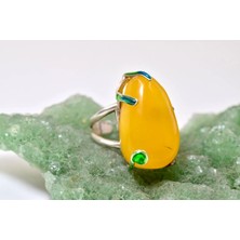 Doğaltaş Damla Kehribar Mine Işlemeli Gümüş Yüzük