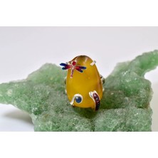 Doğaltaş Damla Kehribar Mine Işlemeli Gümüş Yüzük