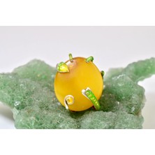 Doğaltaş Damla Kehribar Mine Işlemeli Gümüş Yüzük