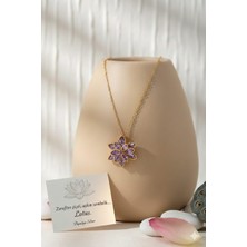 Papatya Silver 925 Ayar Zirkon Taşlı Lotus Çiçeği Kolye.rose.gold.rodaj