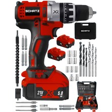 Schatz Xr 21V 5 Ah Metal Şanzıman Li-Ion Çift Akülü Darbeli Şarjlı Vidalama Matkap Kırmızı
