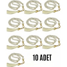 Urfakent Namaz Tesbihi Vavlı 99'lu Cam Incili Ayet-El Kürsi Dua Kartı Ile Krem Renk Hediyelik 10 Adet