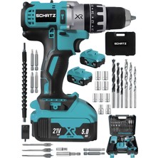 Schatz Xr 21V 5 Ah Metal Şanzıman Li-Ion Çift Akülü Darbeli Şarjlı Vidalama Matkap Mavi