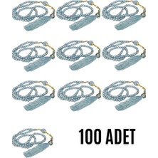 Urfakent Namaz Tesbihi Vavlı 99'lu Cam Incili Amenerrasulü Dua Kartı Ile Mavi Renk Hediyelik 100 Adet