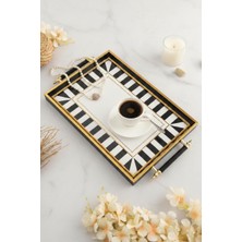 altabi Dijital Baskılı Cam Servis Tepsisi – Modern Desenli, Metal Kulplu 46X28 cm