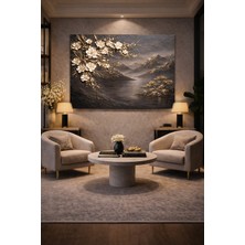 Artease Soyut Altın Dağ Beyaz Çiçekler Kanvas Tablo