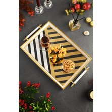 altabi Dijital Baskılı Cam Servis Tepsisi – Modern Desenli, Metal Kulplu 46X28 cm