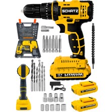 Schatz 12V 1.5 Ah Darbeli Lithium Çift Akülü Bakır Sargılı Şarjlı Vidalama Matkap 24 Parça Setli Sarı
