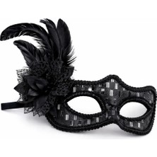 Epilons Siyah Tüylü Balo Maskesi Kadın Parti Aksesuarı