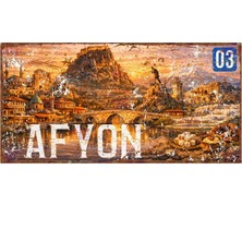 AYNED Print Afyon Şehir Silüeti Dekoratif Alüminyum Duvar Tabelası - Vintage Tasarım