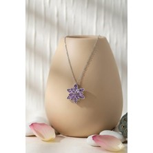 Papatya Silver 925 Ayar Zirkon Taşlı Lotus Çiçeği Kolye.rose.gold.rodaj