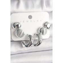 Hopinip Gümüş Renk Işlemeli Daire Halka Model Ccb Platik Kadın Küpe Seti - Lisinya