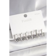 Hopinip 925 Ayar Gümüş Çivi Pirinç Gümüş Renk Bambu Halka Model Kadın Küpe Seti - Lisinya