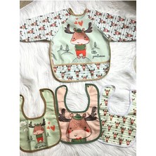 UmBaby Geyik Desenli 1 Parça Uzun Kol 3 Parça Yakalı Set Bebek Mama Önlüğü(6 - 24 Ay)