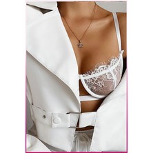 Allsisii Beyaz Dantelli Balenli Sütyen Külot Takım