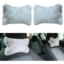 Fantastik Store Yumuşak Peluşlu Ortopedik Araba Seyahat Boyun Yastığı 2'li Gri