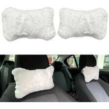 Fantastik Store Yumuşak Peluşlu Ortopedik Araba Seyahat Boyun Yastığı 2'li Beyaz
