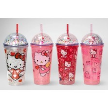 Hopinip Sevimli Hello Kitty Işıklı Pipetli Boncuklu Suluk & Bardak 400 ml ALK3145 - Lisinya