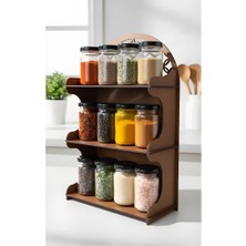 Sylar 12'li Meşe Rengi Mdf Standlı Dekoratif Baharatlık Seti - Baharatlık Takımı
