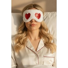 Caş Dekorasyon Beyaz ve Kırmızı Renk Kalpli Peluş Uyku Bandı