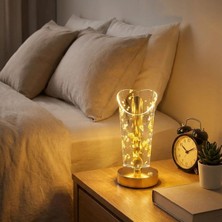 Buffer® Açık Silindirik Kristal Altın Toz Model LED Masa Lambası – Gold Tabanlı, Dokunmatik, 3 Renk Işık Modlu, Şarjlı Modern Dekoratif Gece Lambası