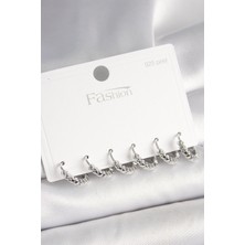 Hopinip 925 Ayar Gümüş Çivi Pirinç Gümüş Renk Kalp Işlemeli Halka Model Kadın Küpe Seti - Lisinya