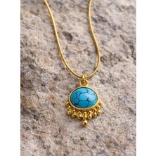 Stainles Steel Firuze Taşlı Göz Yaşı Çelik Kolye(Çapı:1,4cm)