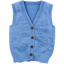 Erkek Çocuk Örgü Yelek Fasulye Desen Mavi