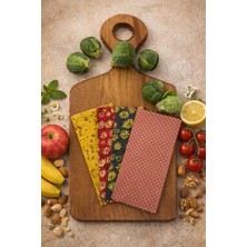 Home 4'lü Karışık Desen Kumaş Tekrar Kullanılabilen Doğal Balmumlu (Balmumu) Gıda Saklama Bezi Orta Boy