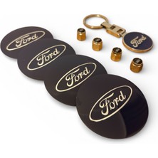 Ik Tunıng  Ford 56 mm Jant Göbek Stıcker - Metal Anahtarlık ve 4 Adet Metal Sibop Kapak