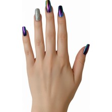 Caş Dekorasyon 24'lü Gümüş Renk Simli ve Hologramlı Takma Tırnak Seti (Yapıştırıcılı)