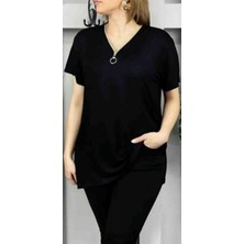 Te&Te Kadın Büyük Beden Yakası Fermuar Detaylı Bluz