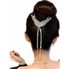 Caş Dekorasyon Gümüş Renk Melek Kanadı Incili ve Taşlı Topuz Tokası