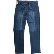 Egecan Kuşaklı Dikiş Detaylı Kız Çocuk Mavi Kot Pantolon 2426