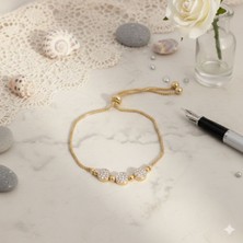 Lia Charm Altın Renk Zirkon Taşlı Üçlü Macun Asansör Bileklik