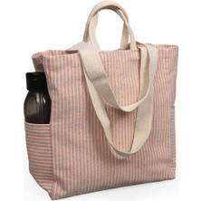 Faralya Life Çift Saplı Ince Çizgili Pamuklu 50*42 Ölçüde Hafif Çok Amaçlı Plaj Çanta