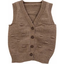 Erkek Çocuk Örgü Yelek Fasulye Desen Kahverengi