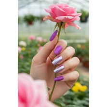 Caş Dekorasyon 24'lü Fuşya Renk Simli ve Hologramlı Takma Tırnak Seti (Yapıştırıcılı)