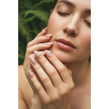 Caş Dekorasyon 12'li Krem Renk Nude Taşlı Takma Tırnak Seti (Yapıştırıcılı)