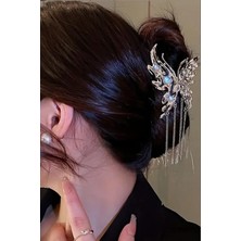 Caş Dekorasyon Gümüş Renk Kelebekli Taşlı Sallantılı Metal Mandal Toka