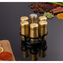 Feyza Design 6’lı Cam Baharatlık Seti, Döner Standlı Tuzluk Biberlik Takımı
